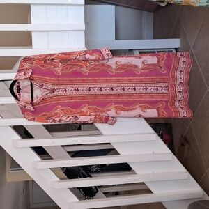 Luisa Spagnoli Pink&Orange Italian Print Maxi Dress w Pockets EUC szS